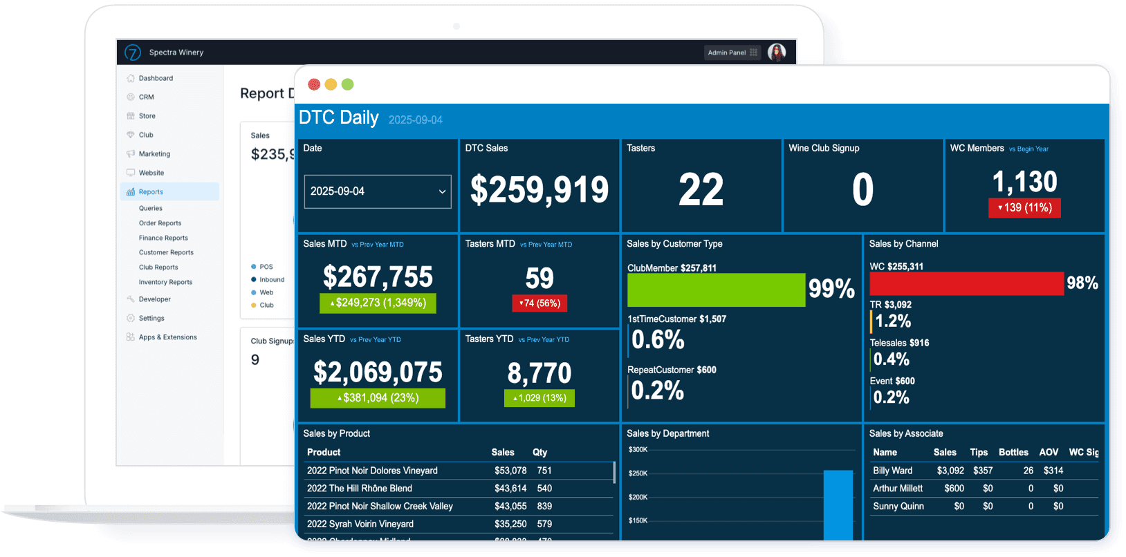 A screenshot of Commerce7 platform.